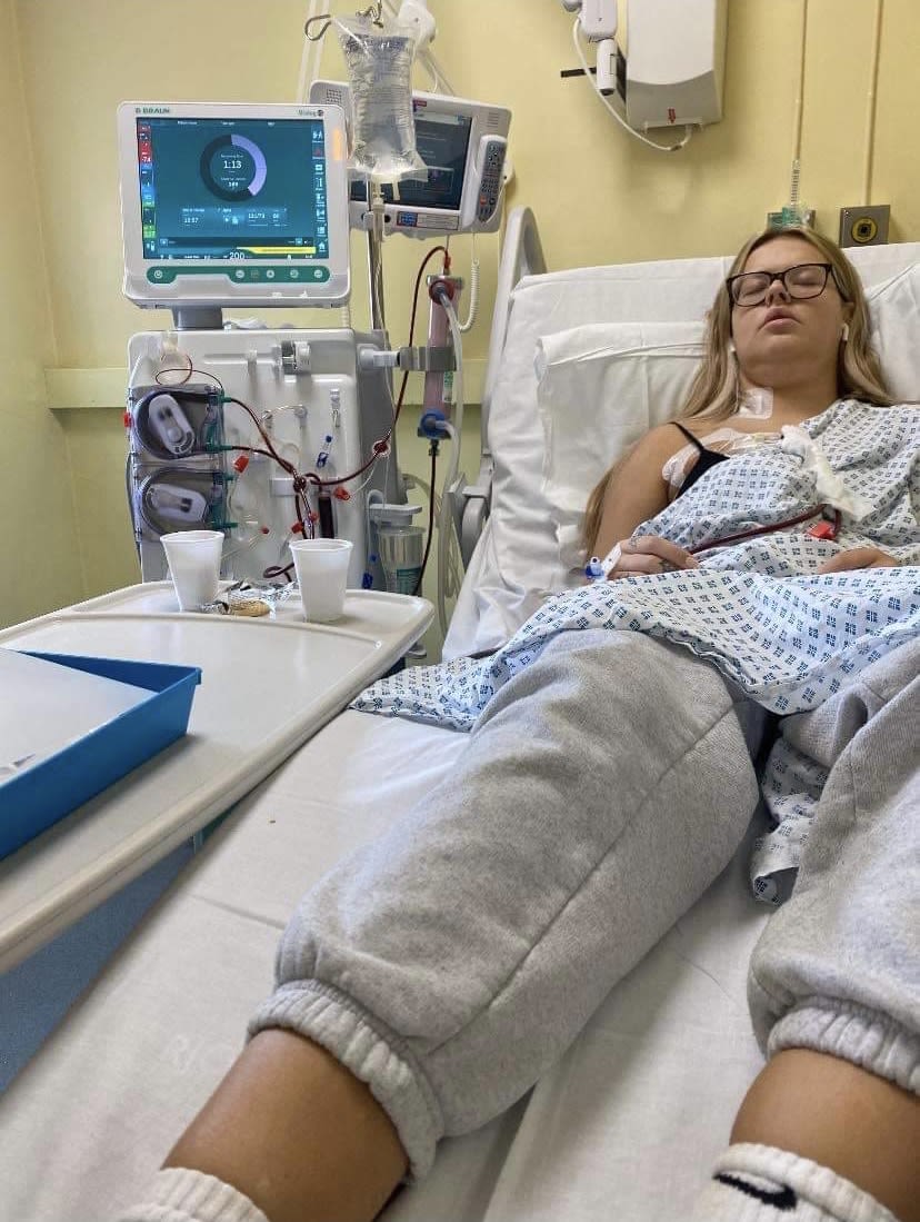 Emily on dialysis at her nearest hospital in Banbury