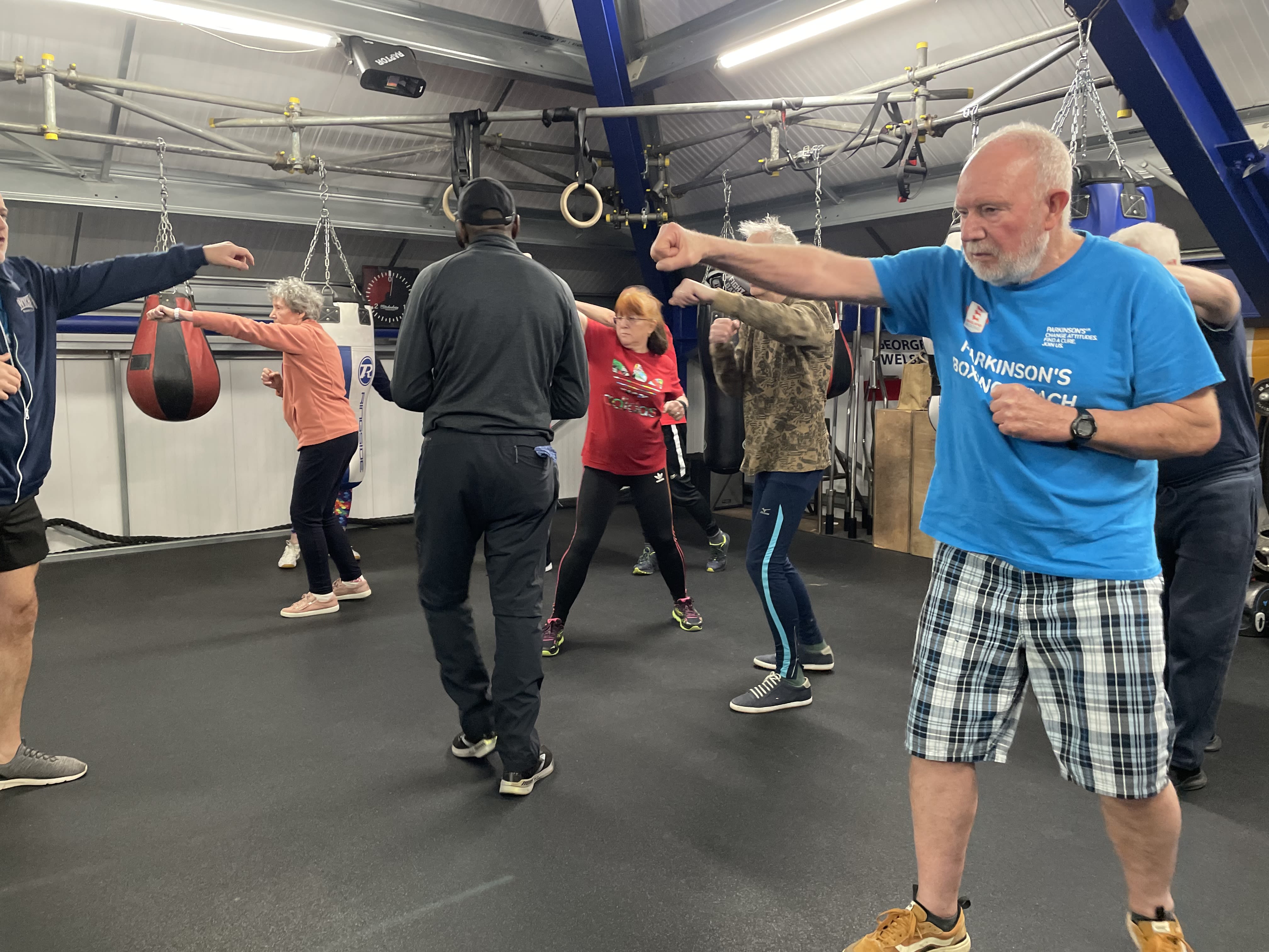 The box of gloves next to the ring at West Kingsdown Boxing Club where individuals with Parkinson's gather before heading upstairs to begin their session.